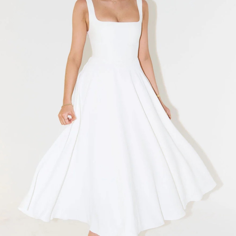 Whitney Square Neck White Midi Dress